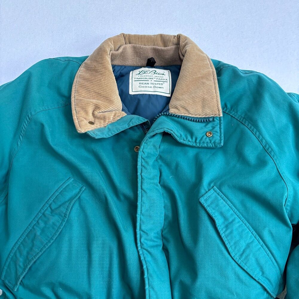 VTG 80s LL Bean Goose Down Timberline Parka Coat Mens L Chore Corduroy USA - Picture 2 of 10